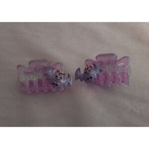 Set of 2 Glittery Halloween Hair Clips Claws with Bat Decorations Purple